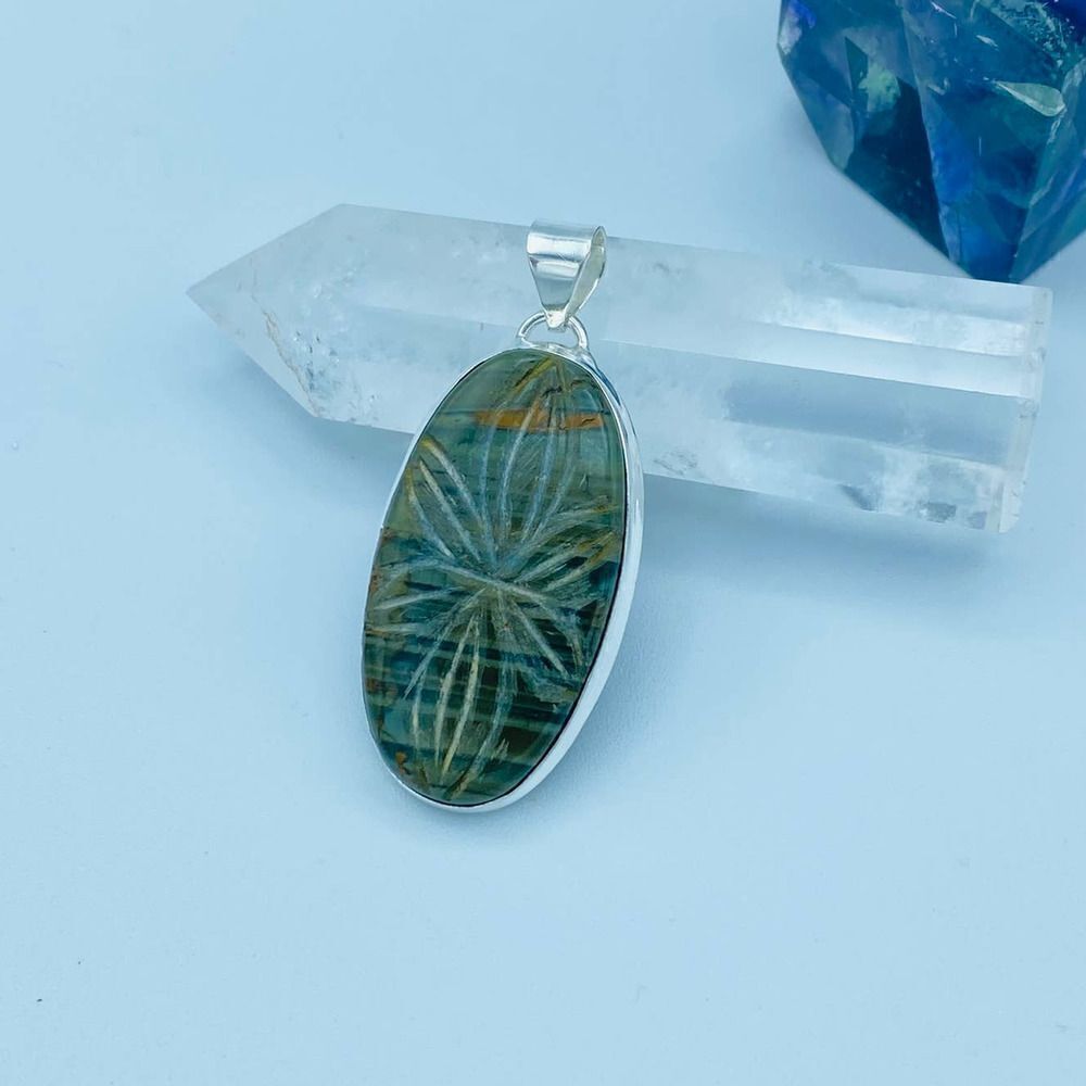 Imperial Jasper Hand Carved Gemstone Sterling Silver Pendant